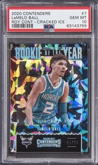 2020/21 Panini Contenders "Rookie Of The Year Contenders" Cracked Ice #7 LaMelo Ball Rookie Card (#07/25) - PSA GEM MT 10 - POP 1!